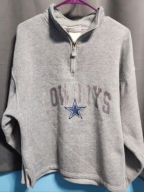 VTG 90s Pro Player Dallas Cowboys 1/4 Zip Fleece Sweatshirt Mens L Gray